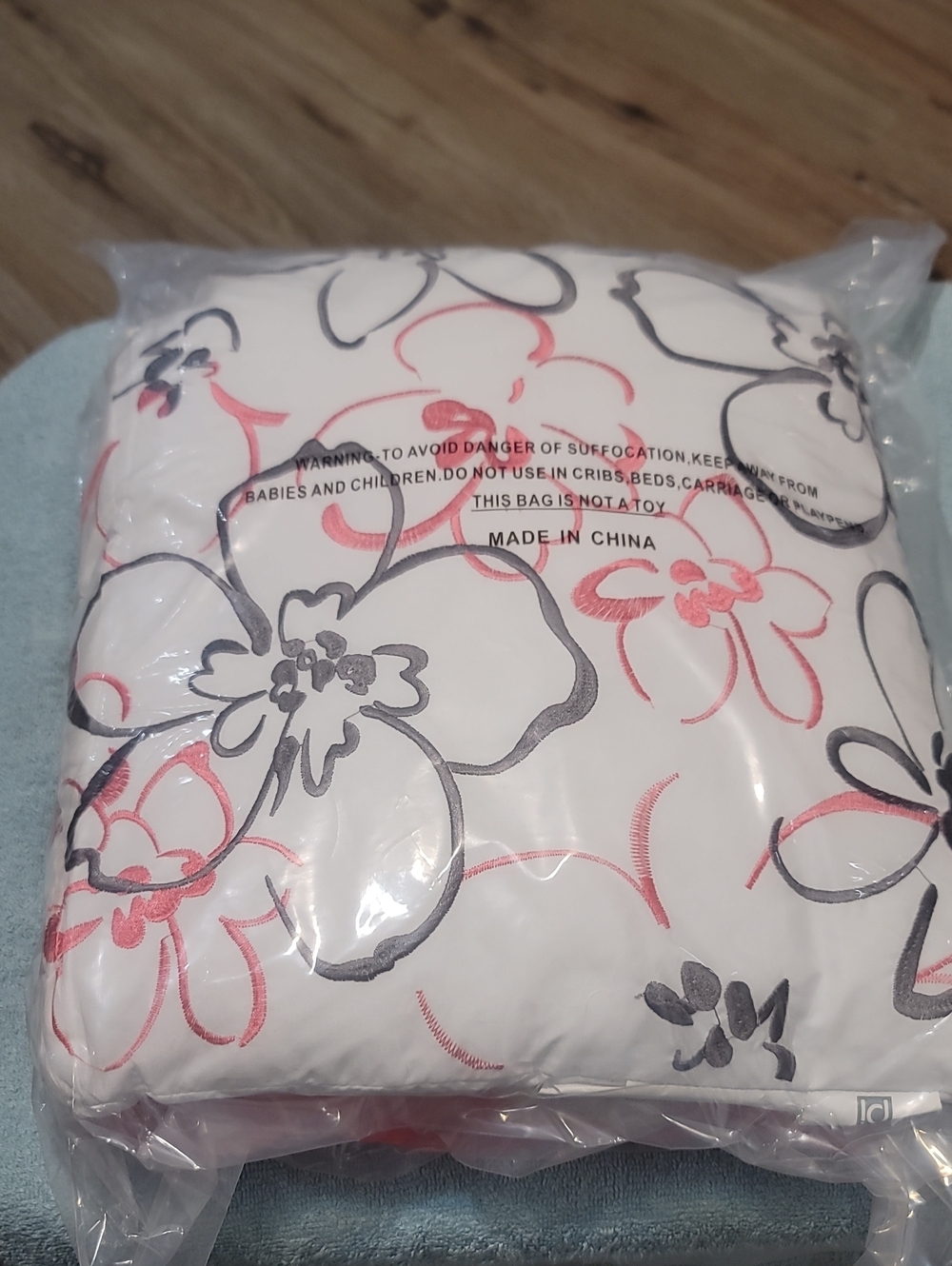 Floral Printed Decorative  - White with Coral and Charcoal Accent Pillows